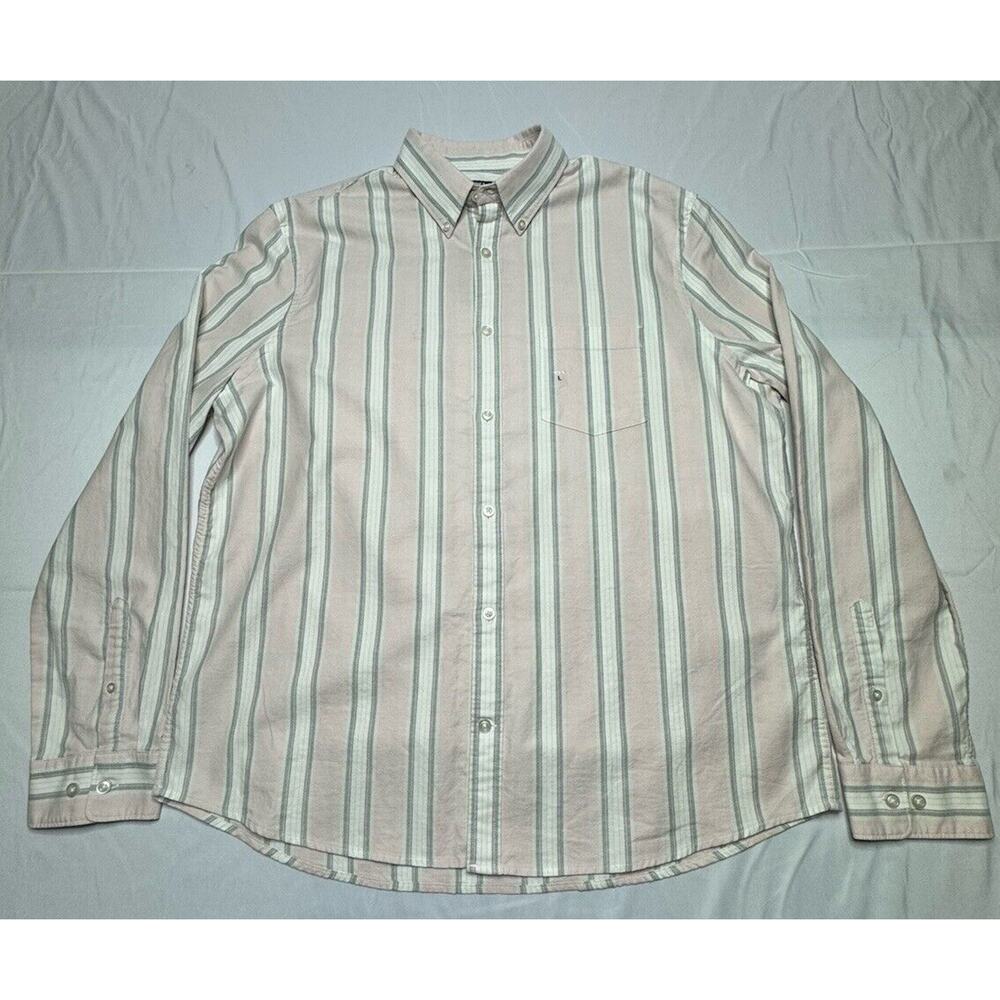 Express Men's Long Sleeve Pink Stiped Button Up Shirt‎ - Size L